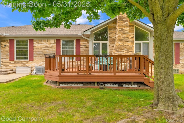 48757 Tilford Ct, Shelby Twp, MI 48315 - wooden terrace featuring a yard and central air condition unit