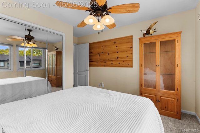 50820 Marsha Ln, New Baltimore, MI 48047 - bedroom featuring light colored carpet, a closet, and a ceiling fan