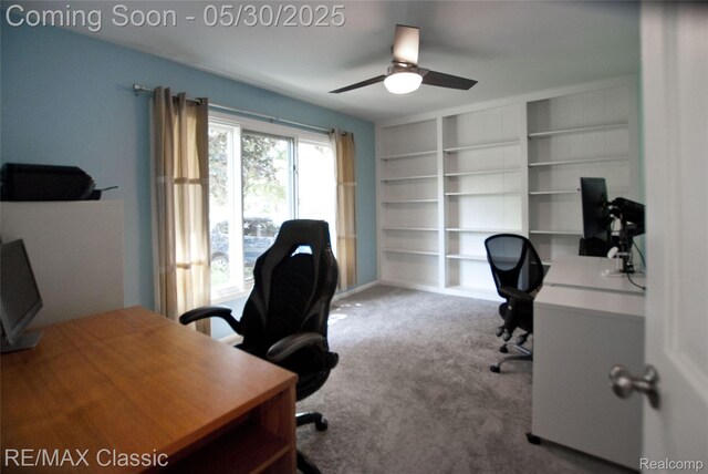 44500 Louvert Ct, Novi, MI 48375 - home office with carpet flooring, a ceiling fan, and built in features