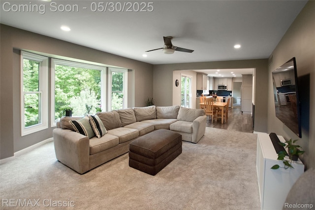 44500 Louvert Ct, Novi, MI 48375 - living room featuring recessed lighting, a ceiling fan, and baseboards
