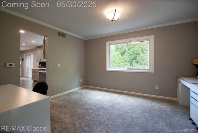 44500 Louvert Ct, Novi, MI 48375 - unfurnished office with ornamental molding, baseboards, and carpet