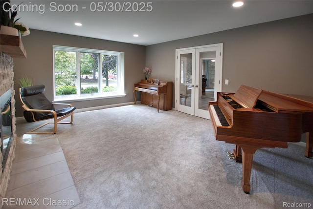 44500 Louvert Ct, Novi, MI 48375 - sitting room featuring french doors, recessed lighting, baseboards, and carpet flooring