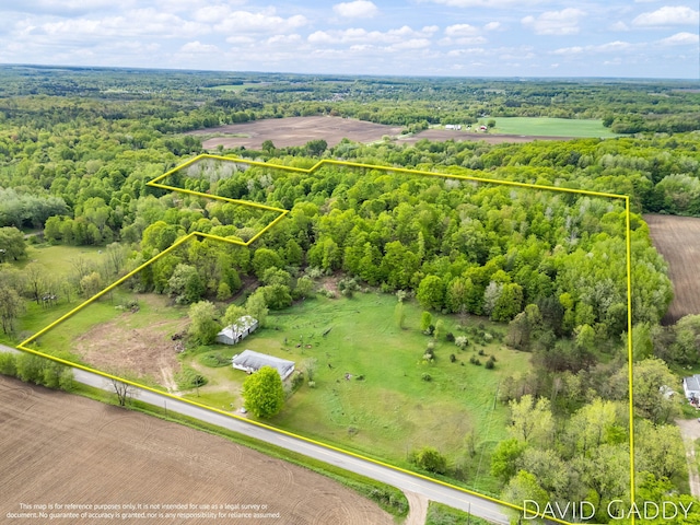 9081 E Baker Rd, Hesperia, MI 49421 - aerial view of property's location with property boundaries highlighted and a heavily wooded area