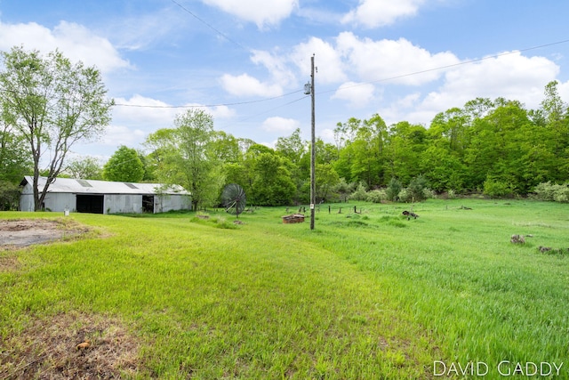 9081 E Baker Rd, Hesperia, MI 49421 - view of grassy yard featuring a pole building and an outbuilding