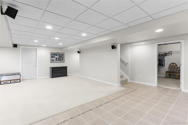 6241 Sapphire Ct, Grand Blanc, MI 48439 - finished basement with recessed lighting, tile patterned flooring, stairs, baseboards, and a drop ceiling