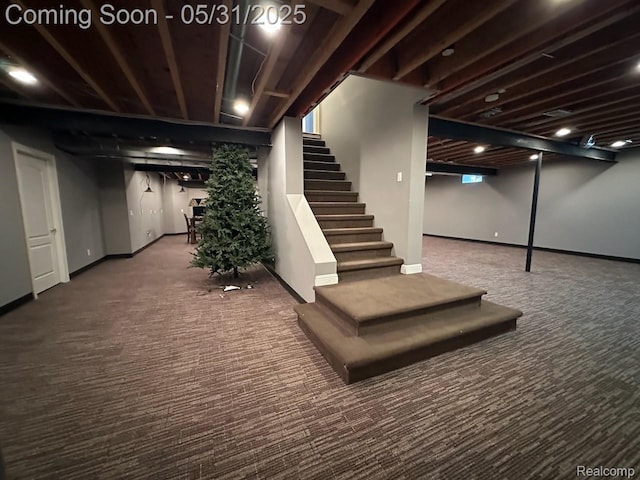 52006 Finch Ct, Shelby Twp, MI 48315 - finished basement featuring carpet flooring, baseboards, and stairs