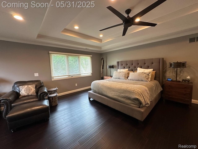 52006 Finch Ct, Shelby Twp, MI 48315 - bedroom featuring a raised ceiling, baseboards, ornamental molding, recessed lighting, and wood finished floors