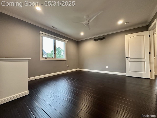 52006 Finch Ct, Shelby Twp, MI 48315 - spare room with crown molding, ceiling fan, baseboards, dark wood-style flooring, and recessed lighting