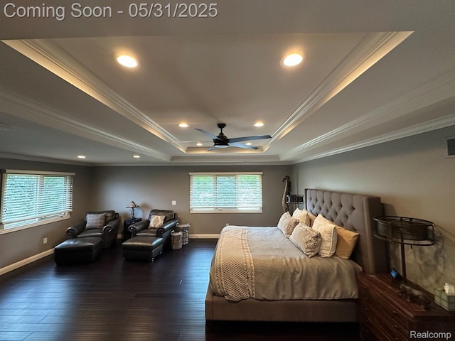 52006 Finch Ct, Shelby Twp, MI 48315 - bedroom with a raised ceiling, crown molding, wood-type flooring, recessed lighting, and baseboards