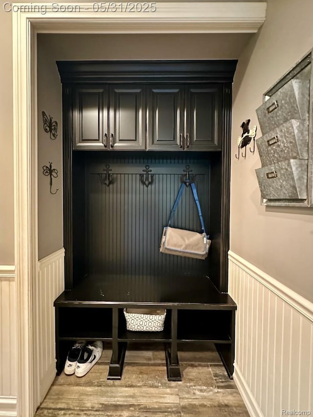 52006 Finch Ct, Shelby Twp, MI 48315 - mudroom with a wainscoted wall, wood finished floors, and a decorative wall