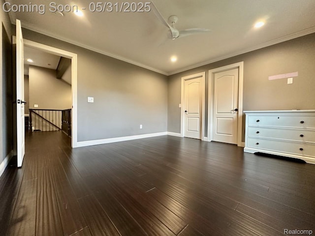 52006 Finch Ct, Shelby Twp, MI 48315 - unfurnished bedroom featuring crown molding, dark wood-style floors, baseboards, and recessed lighting