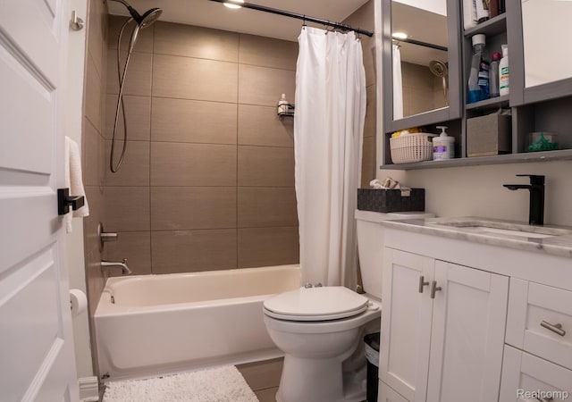 4241 Schaefer Rd, Dearborn, MI 48126 - full bath with vanity, shower / bath combo with shower curtain, toilet, and tile patterned flooring