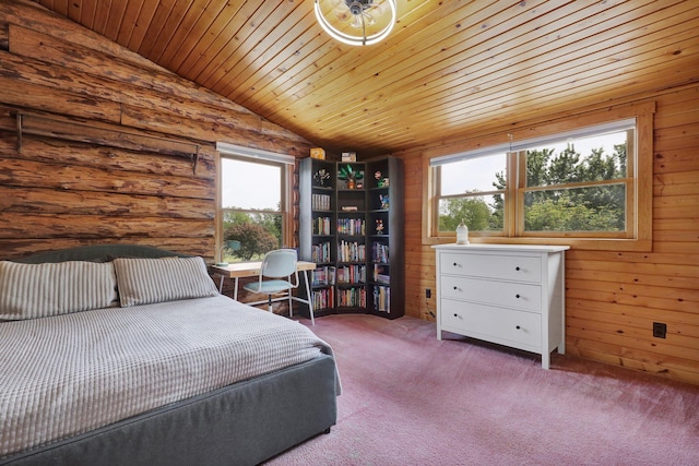3457 S Keefer Hwy, Lyons, MI 48851 - bedroom featuring lofted ceiling, carpet, and wood ceiling