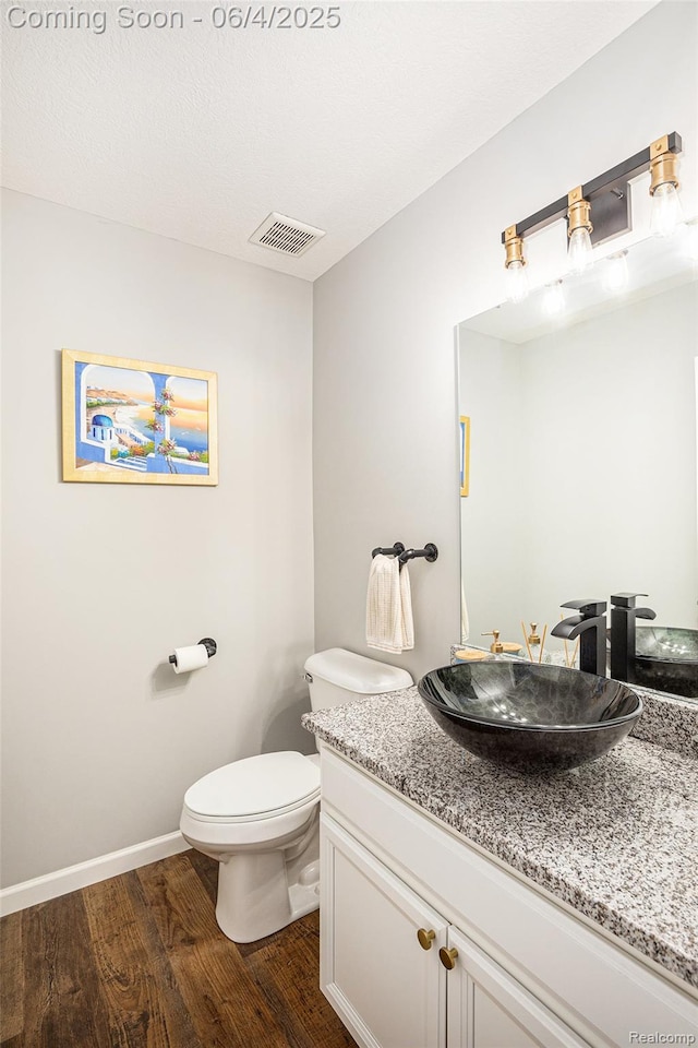 13210 River Bend Dr, Linden, MI 48451 - half bathroom featuring vanity, wood finished floors, toilet, and baseboards
