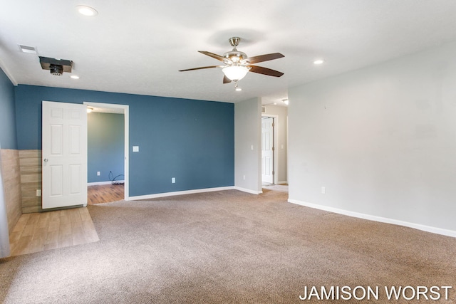 4403 4th St, Caledonia, MI 49316 - empty room featuring ceiling fan, carpet, baseboards, recessed lighting, and wood finished floors