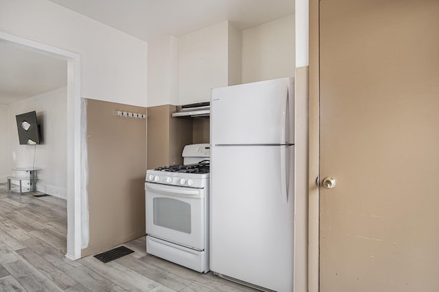205 Corinne St SW, Grand Rapids, MI 49507 - kitchen featuring white appliances, under cabinet range hood, and light wood-style floors