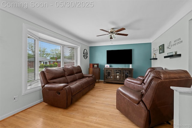 25305 Ursuline St, Saint Clair Shores, MI 48081 - living area with ceiling fan, light wood-type flooring, and baseboards