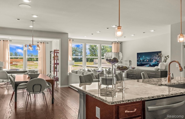 103 Addison Cir, Walled Lake, MI 48390 - kitchen with dishwasher, open floor plan, recessed lighting, dark wood-style flooring, and a sink