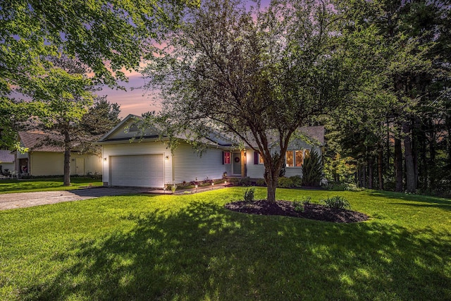 4465 Spinnaker Ln, Pleasant Lake, MI 49272 - view of property hidden behind natural elements featuring driveway, an attached garage, and a yard