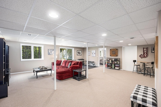 4465 Spinnaker Ln, Pleasant Lake, MI 49272 - living room featuring carpet floors, a drop ceiling, and recessed lighting