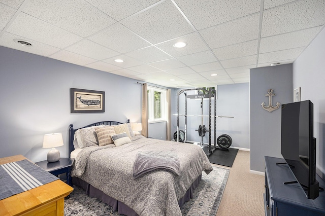 4465 Spinnaker Ln, Pleasant Lake, MI 49272 - carpeted bedroom featuring a paneled ceiling, baseboards, and recessed lighting