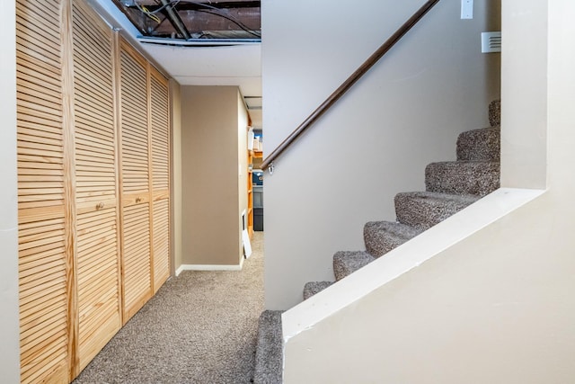 2630 Willa Dr, Saint Joseph, MI 49085 - staircase featuring carpet floors and baseboards