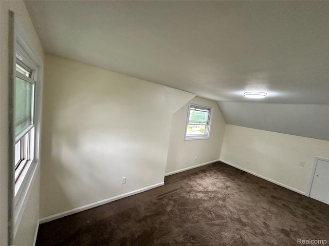 33050 John Hauk St, Garden City, MI 48135 - additional living space with dark colored carpet, vaulted ceiling, and baseboards