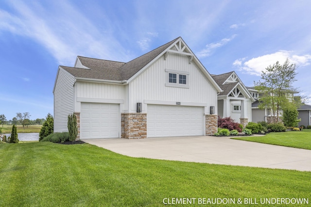 13944 Harrington Lndg, Holland, MI 49424 - view of front of property featuring board and batten siding, a front yard, driveway, and roof with shingles