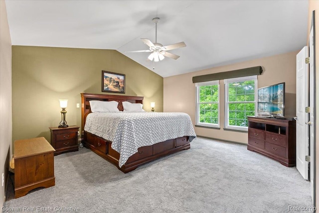 2941 Yosemite Dr, Orion, MI 48360 - carpeted bedroom featuring lofted ceiling and a ceiling fan