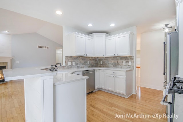 13 Foleys Grade, Lowell, MI 49331 - kitchen with dishwasher, a sink, gas range oven, a fireplace with flush hearth, and a peninsula