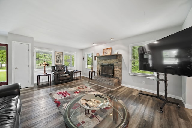 9428 Talladay Rd, Willis, MI 48191 - living room featuring wood finished floors, baseboards, and a fireplace