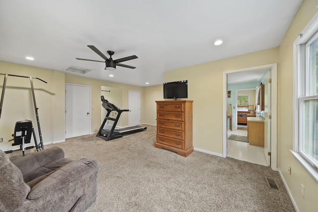 9428 Talladay Rd, Willis, MI 48191 - exercise area featuring carpet, ceiling fan, recessed lighting, and baseboards