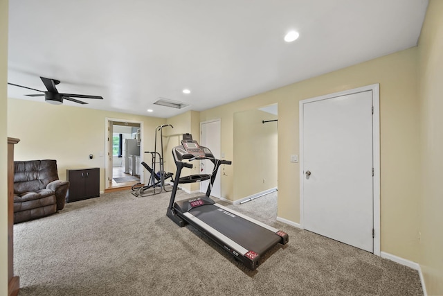 9428 Talladay Rd, Willis, MI 48191 - exercise room featuring carpet, recessed lighting, ceiling fan, and baseboards