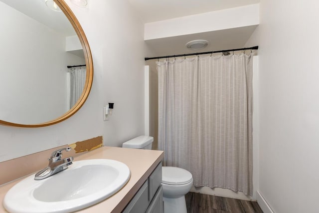 1443 140th Ave, Wayland, MI 49348 - full bath featuring vanity, toilet, wood finished floors, and a shower with curtain