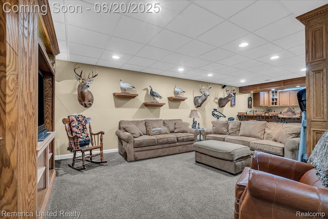 22858 Saint George Cir S, Lyon, MI 48178 - living area featuring carpet floors, recessed lighting, and a drop ceiling
