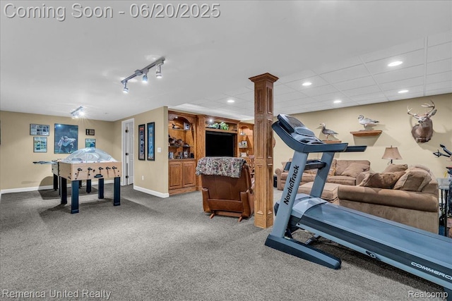 22858 Saint George Cir S, Lyon, MI 48178 - workout area with ornate columns, carpet floors, and recessed lighting