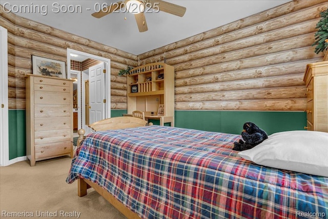 22858 Saint George Cir S, Lyon, MI 48178 - bedroom with rustic walls, carpet flooring, and a ceiling fan