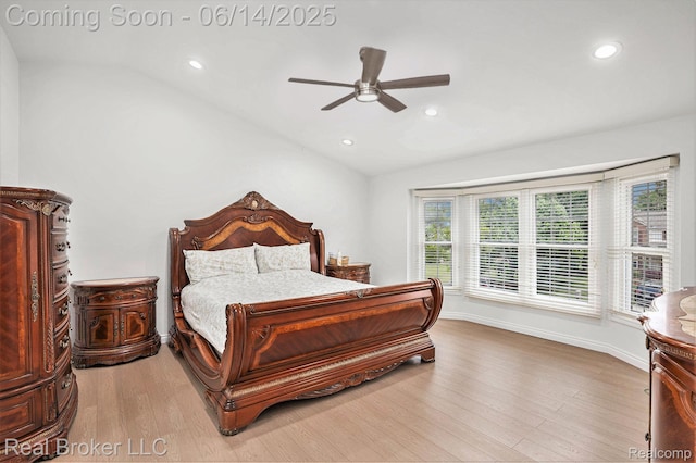 5582 Greenbriar Dr, West Bloomfield, MI 48322 - bedroom featuring lofted ceiling, light wood finished floors, recessed lighting, a ceiling fan, and baseboards