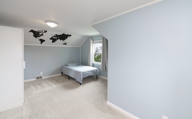 2720 Willa Dr, Saint Joseph, MI 49085 - bedroom featuring baseboards, lofted ceiling, and light carpet