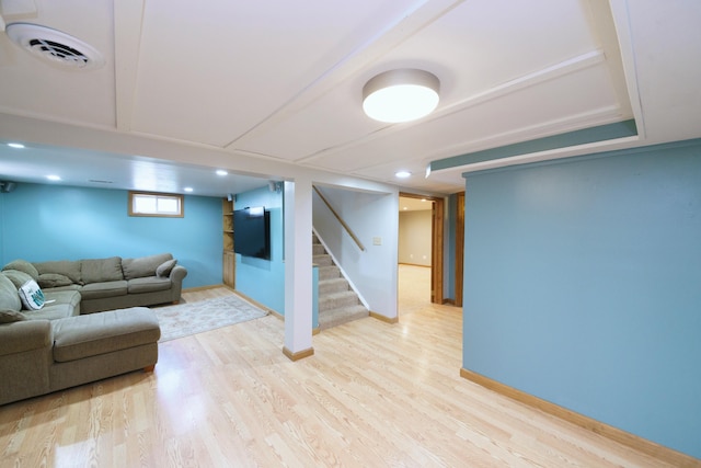 2720 Willa Dr, Saint Joseph, MI 49085 - living area featuring stairs, light wood finished floors, and baseboards