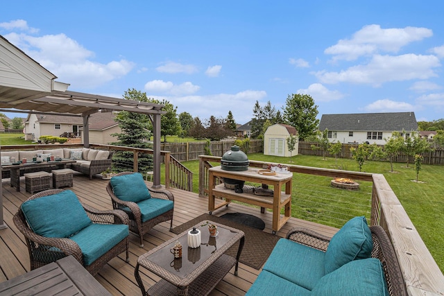764 Allen Rd, Milan, MI 48160 - deck featuring an outdoor living space with a fire pit and a pergola