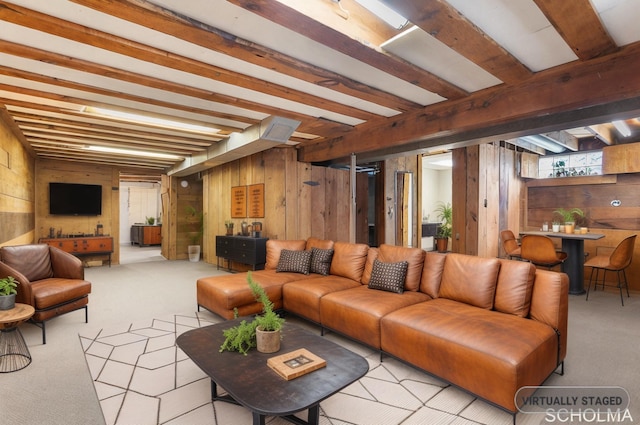 226 Palms St SW, Grand Rapids, MI 49548 - carpeted living room with wood walls