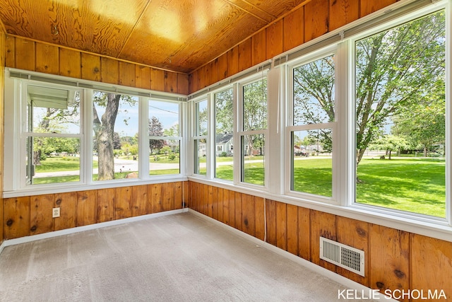 226 Palms St SW, Grand Rapids, MI 49548 - unfurnished sunroom with plenty of natural light, wooden walls, baseboards, and carpet flooring