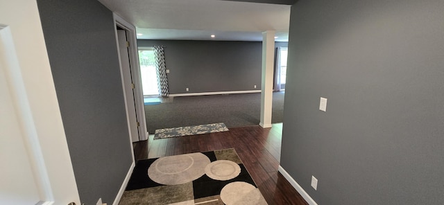 16448 Van Wagoner Rd, Spring Lake, MI 49456 - hall with baseboards, dark wood finished floors, and recessed lighting