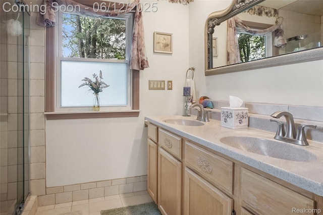1140 W Lemont Ct, Canton, MI 48187 - bathroom with a shower stall, healthy amount of natural light, and double vanity