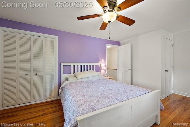 731 N Eton St, Birmingham, MI 48009 - bedroom featuring wood-type flooring, a closet, ceiling fan, and baseboards