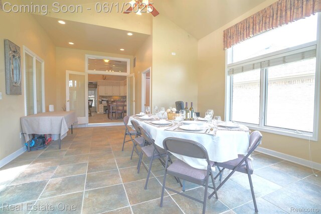 39888 Brylor, Clinton Township, MI 48038 - dining room with baseboards, high vaulted ceiling, and recessed lighting