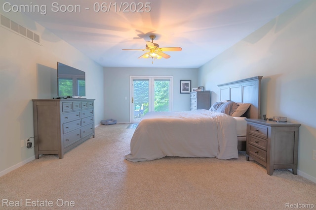39888 Brylor, Clinton Township, MI 48038 - bedroom featuring access to exterior, light colored carpet, ceiling fan, and baseboards