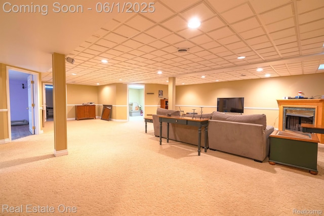 39888 Brylor, Clinton Township, MI 48038 - living area with carpet flooring and a high end fireplace