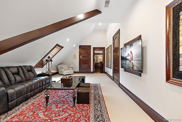 975 Sunningdale Dr, Bloomfield Hills, MI 48302 - living room featuring vaulted ceiling, light carpet, and recessed lighting